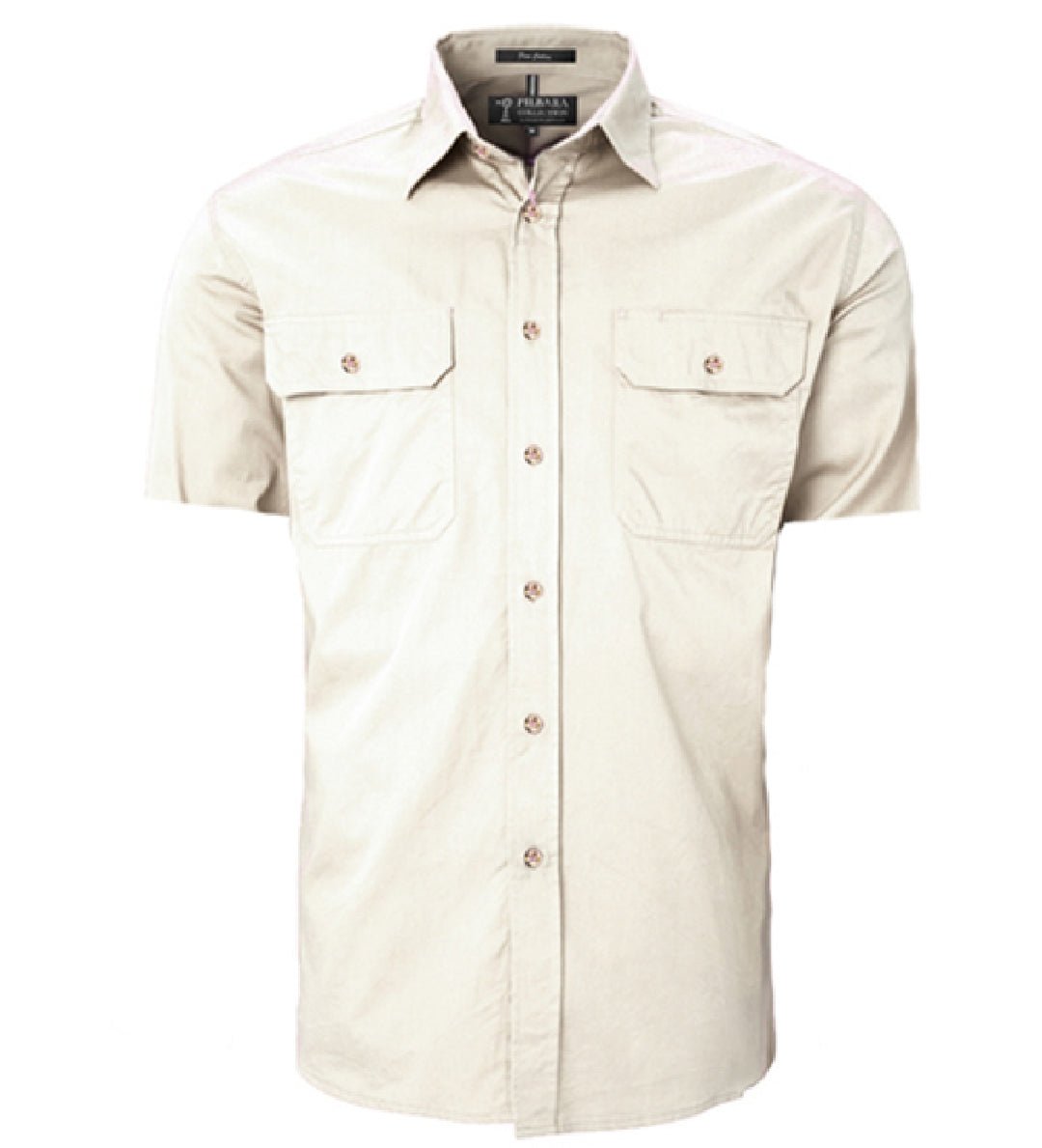 Shirt Pilbara Open Front Short Sleeve Stone Mens [:small]