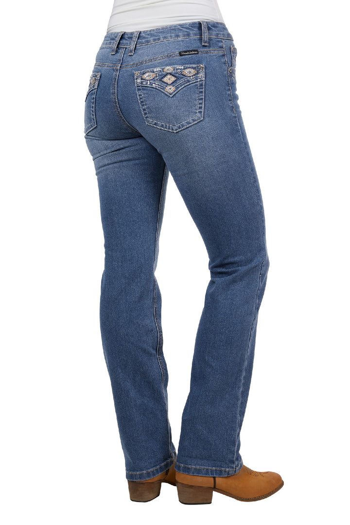 Jeans Pure Western Gia High Waisted Bootcut 34 Leg Retro Blue [:8]