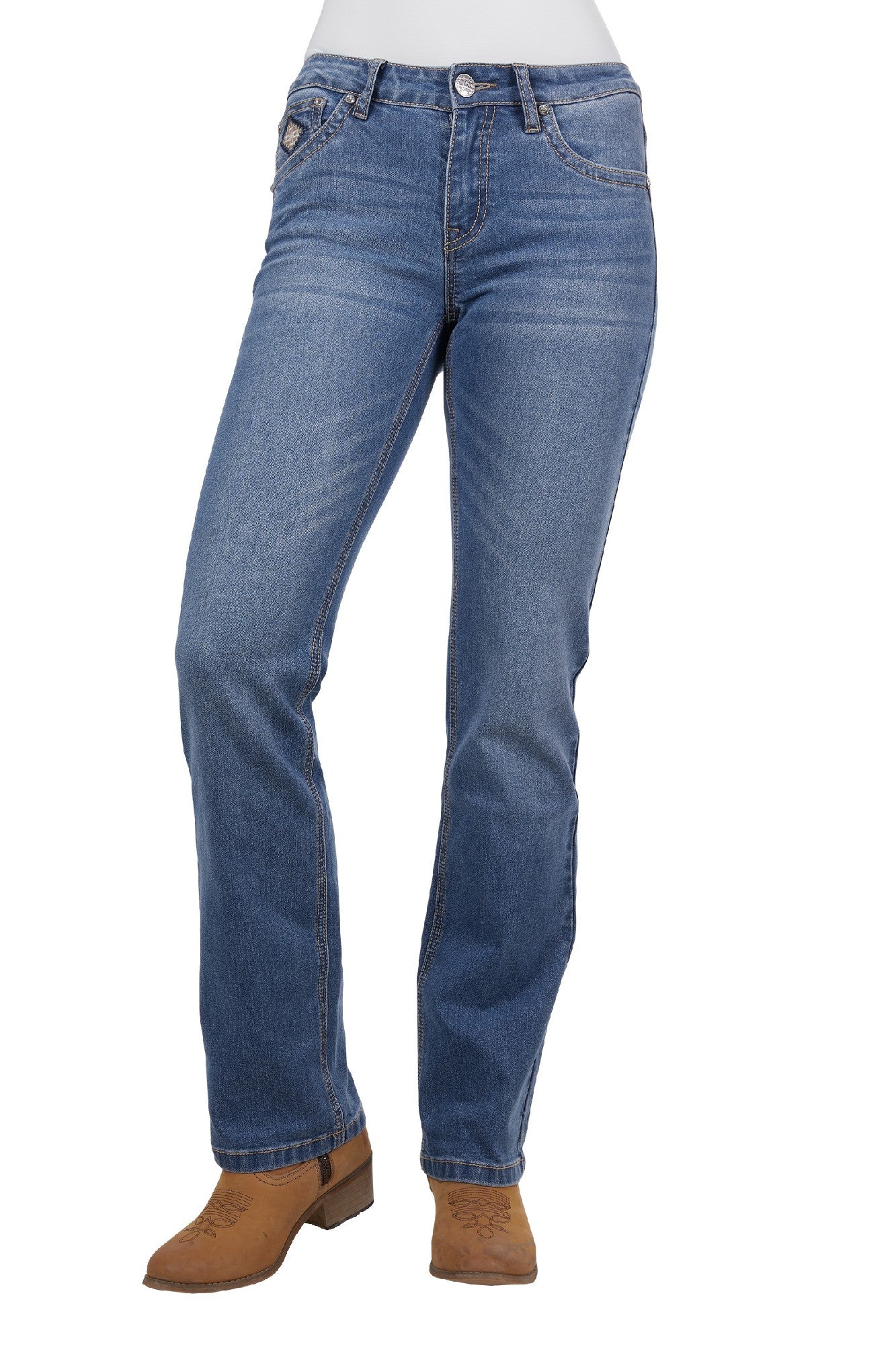 Jeans Pure Western Gia High Waisted Bootcut 34 Leg Retro Blue [:8]
