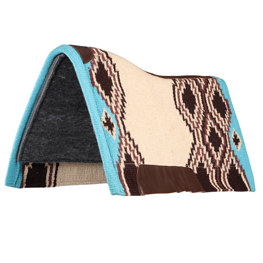 Saddle Pad Fort Worth Navajo Felt Lined Chocolate & Turquoise 34" X 36"