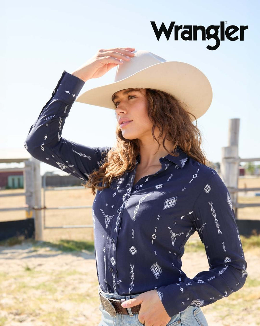Shirt Wrangler Austin Long Sleeve Navy Ladies [:10]