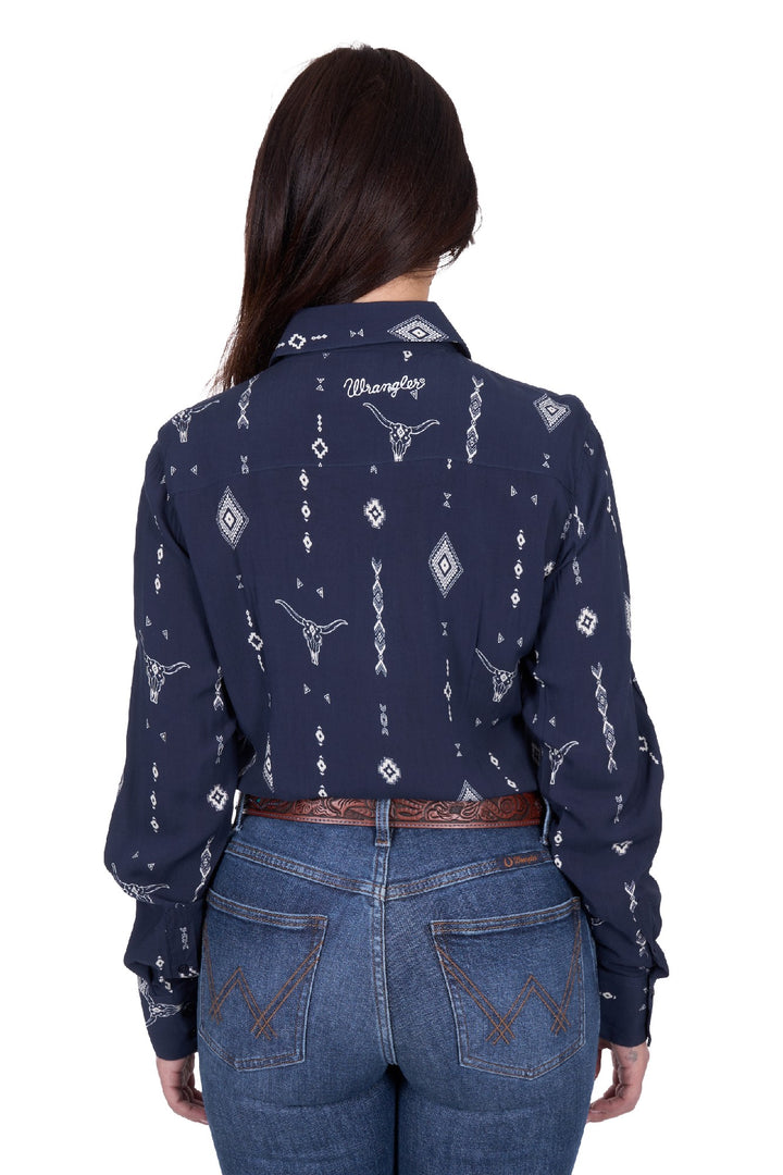 Shirt Wrangler Austin Long Sleeve Navy Ladies [:10]
