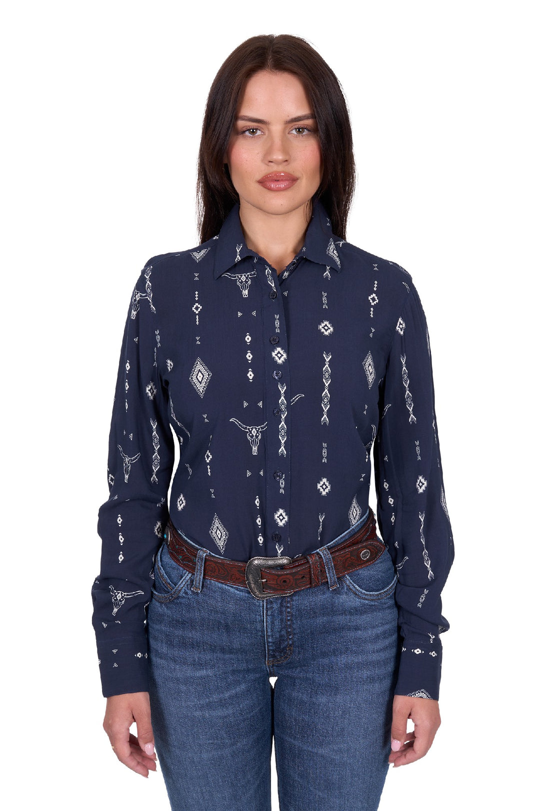 Shirt Wrangler Austin Long Sleeve Navy Ladies [:10]