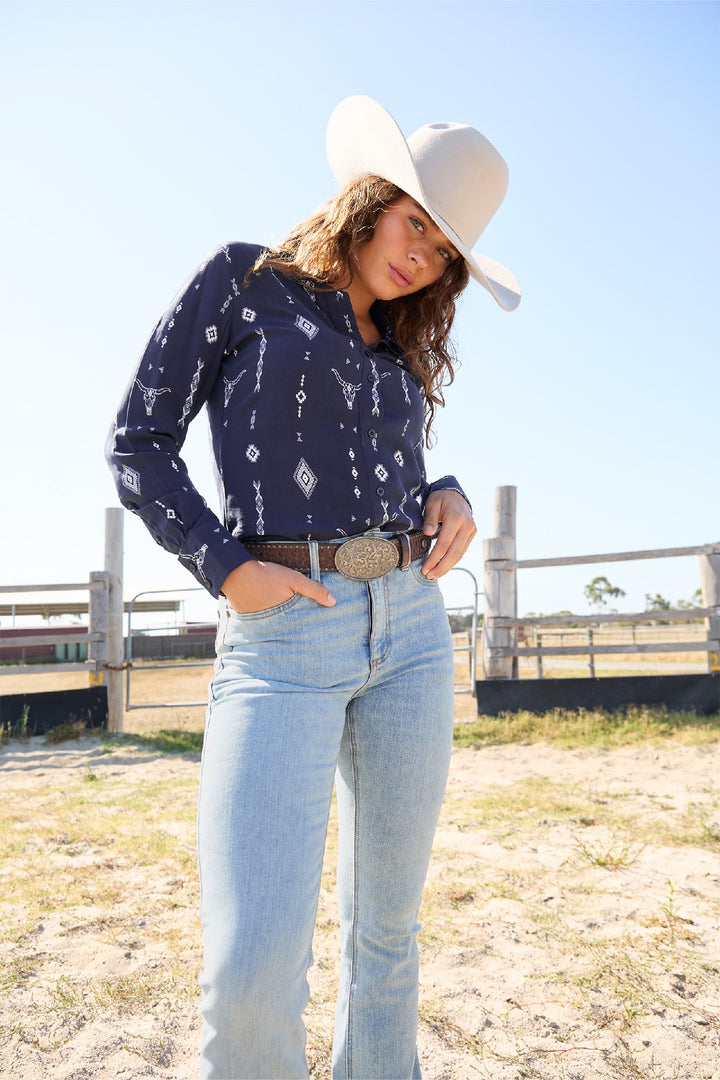 Shirt Wrangler Austin Long Sleeve Navy Ladies [:10]