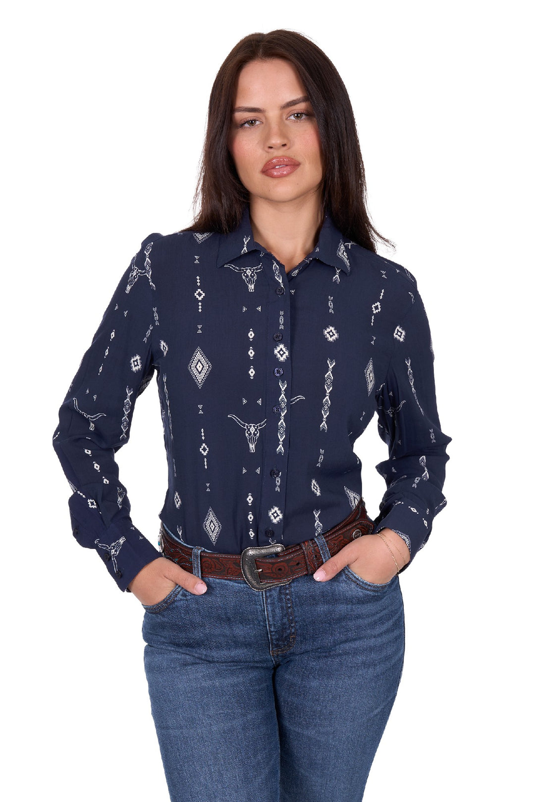 Shirt Wrangler Austin Long Sleeve Navy Ladies [:10]