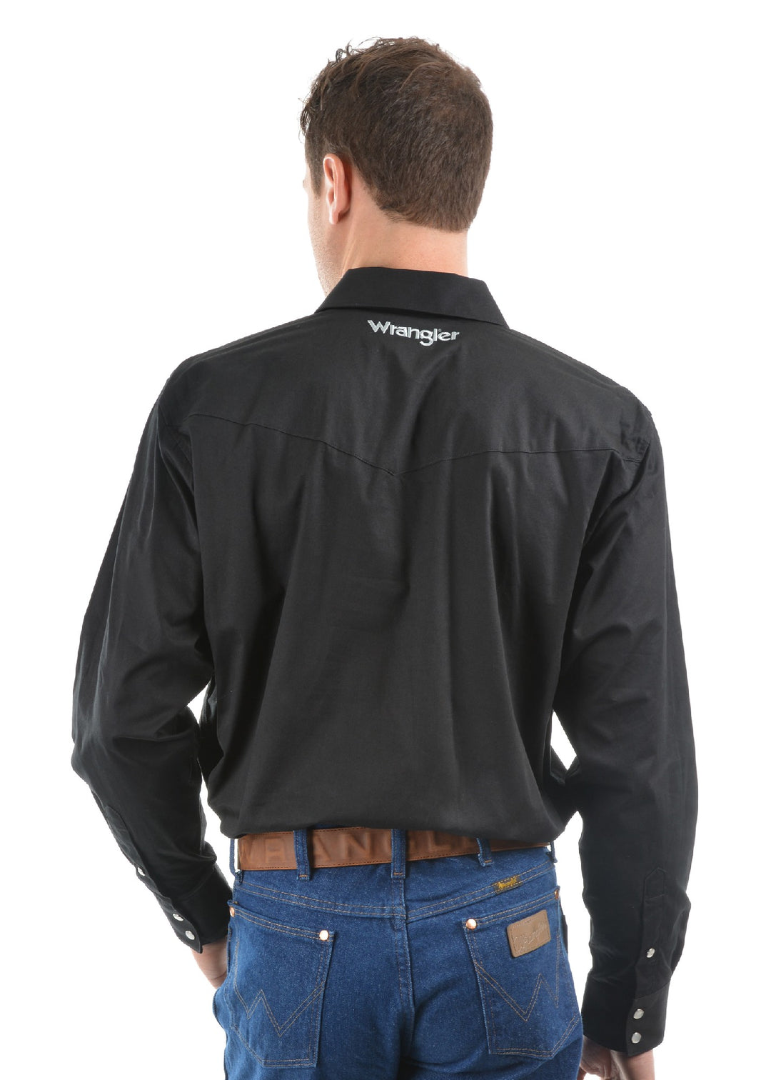 Shirt Wrangler Drill Logo Rodeo Long Sleeve Black Mens [:medium]