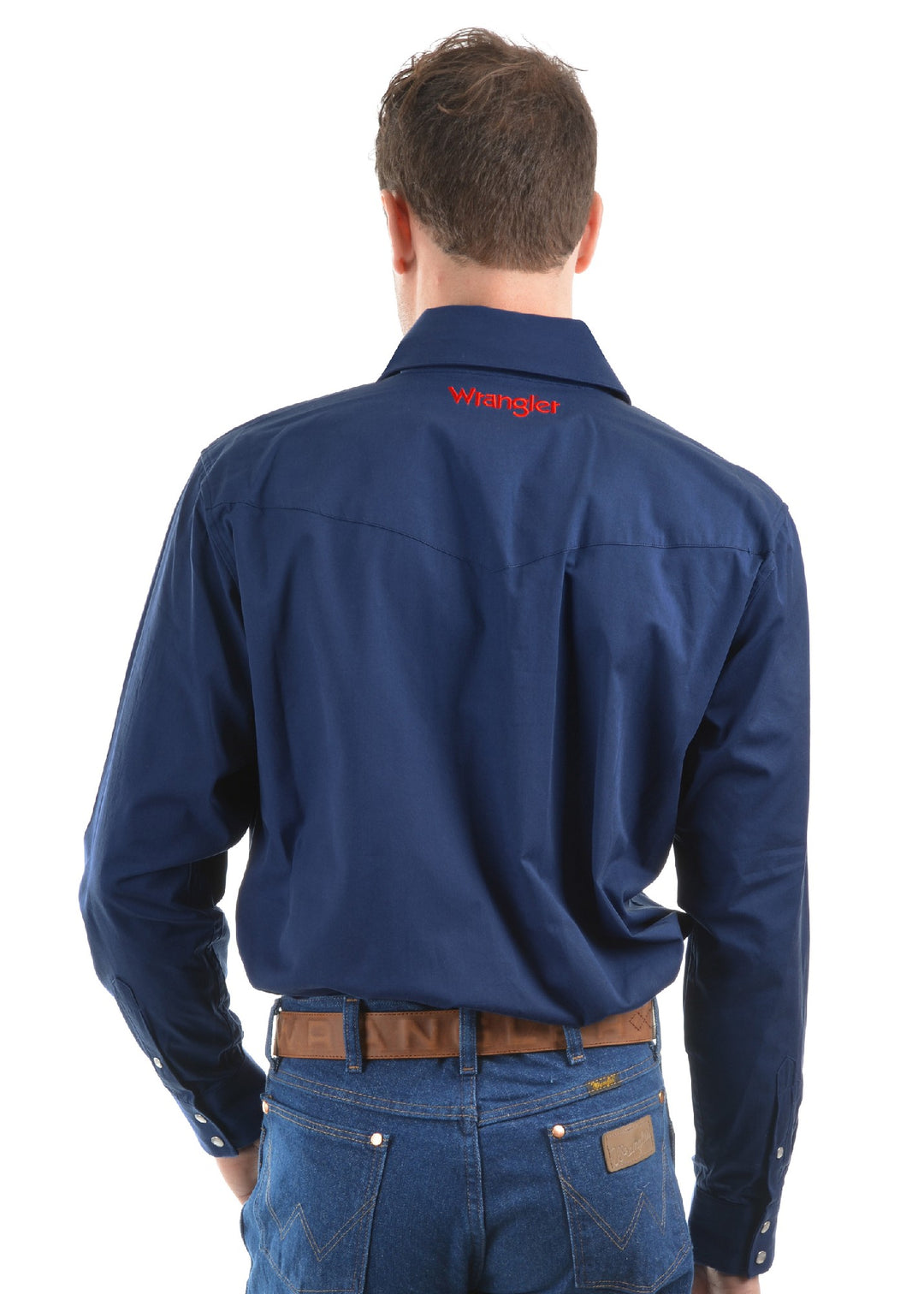 Shirt Wrangler Drill Logo Rodeo Long Sleeve Navy Mens [:medium]