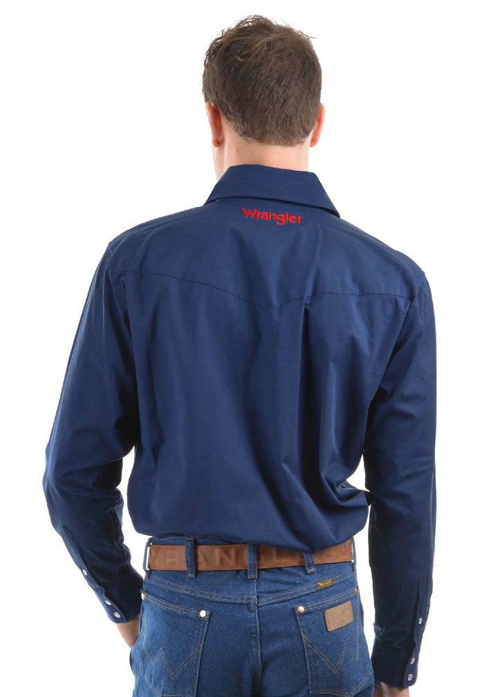 Shirt Wrangler Drill Logo Rodeo Long Sleeve Navy Mens [:medium]