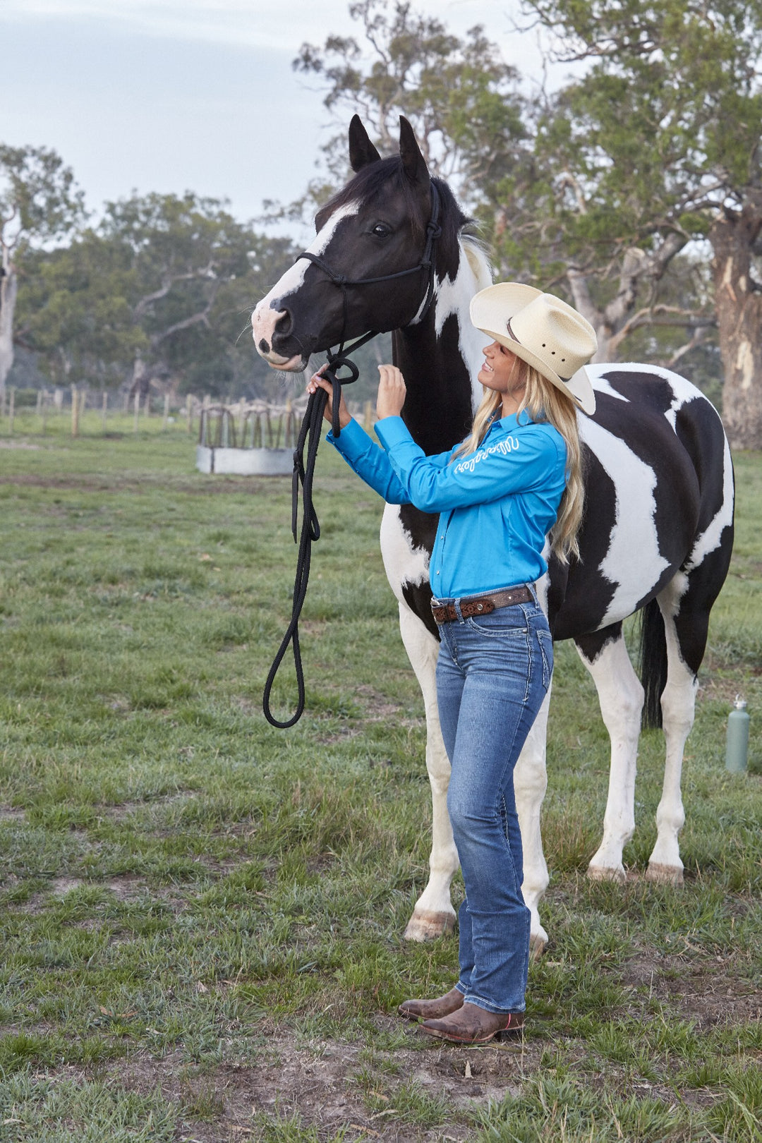 Shirt Wrangler Drill Logo Long Sleeve Aqua Ladies [:10]