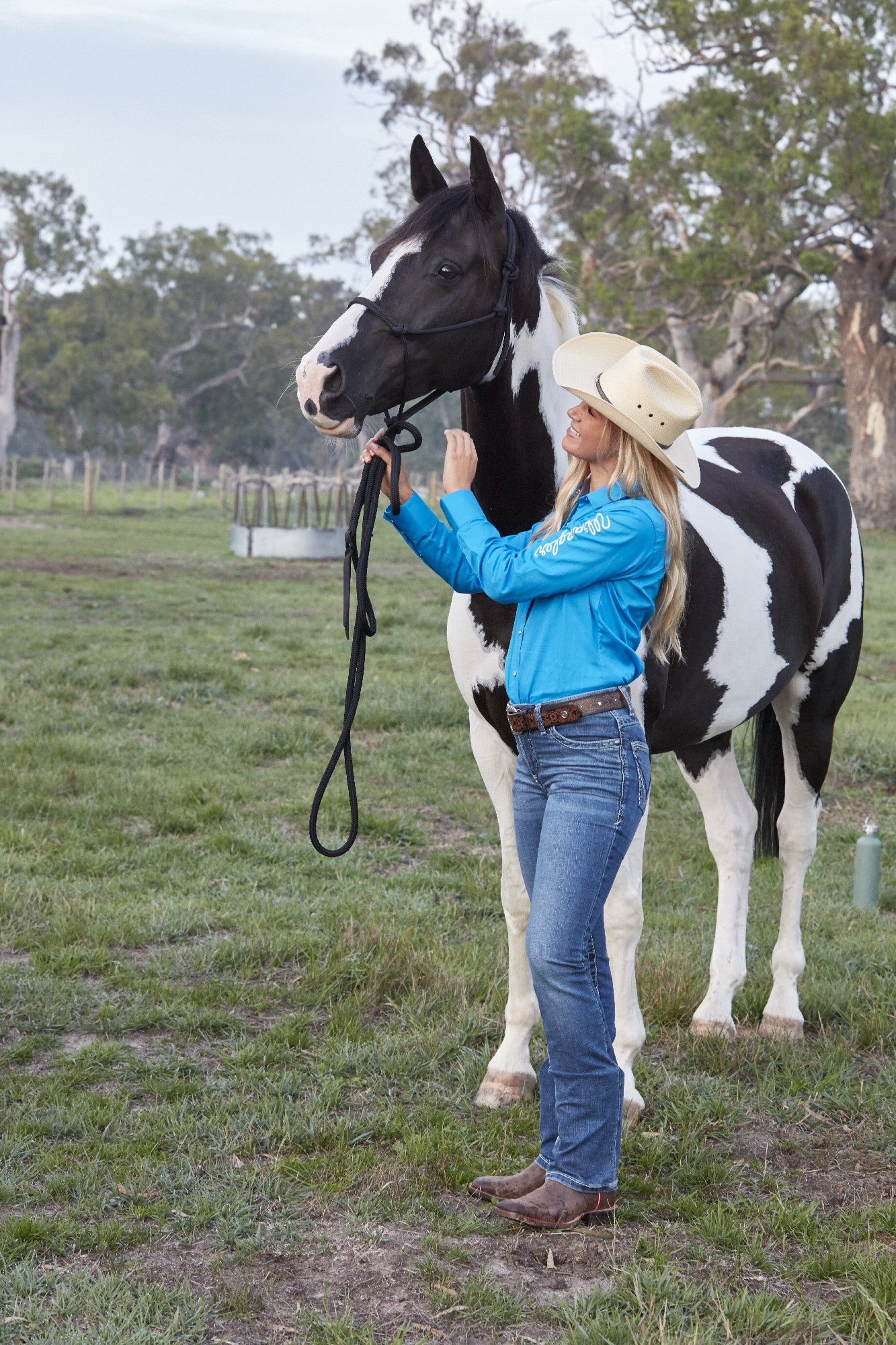 Shirt Wrangler Drill Logo Long Sleeve Aqua Ladies [:10]