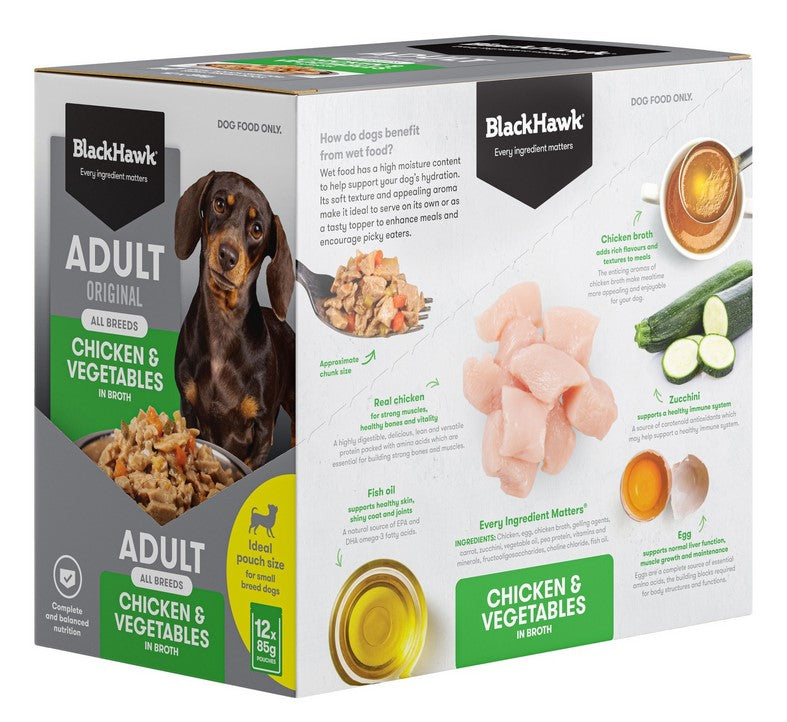 Blackhawk Dog Wet Pouch Adult Chicken & Vegetables 85gm Box Of 12