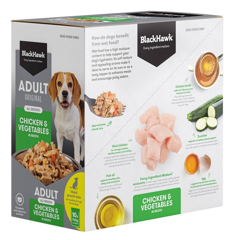 Blackhawk Dog Wet Pouch Adult Chicken & Vegetables 140gm Box Of 10