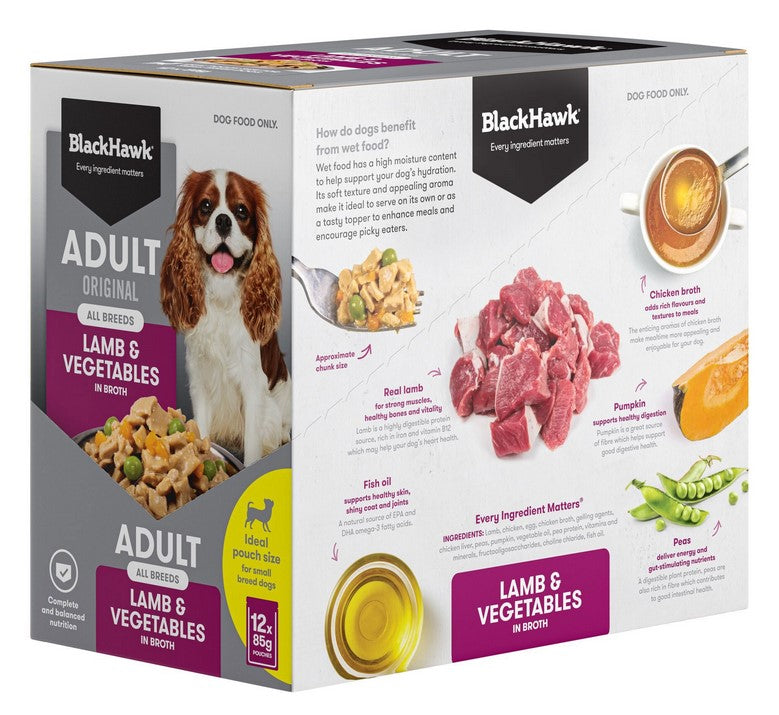 Blackhawk Dog Wet Pouch Adult Lamb & Vegetables 85gm Box Of 12