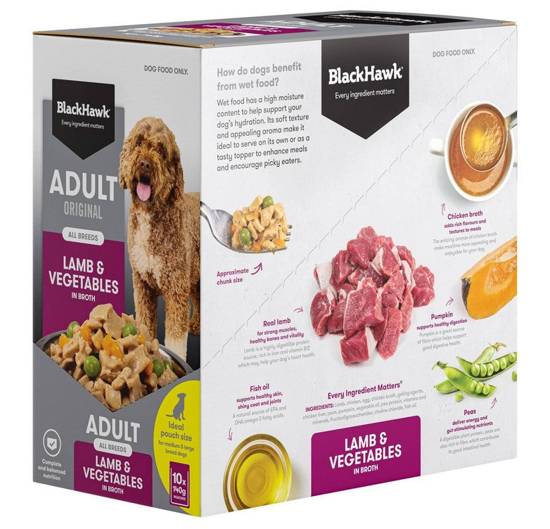 Blackhawk Dog Wet Pouch Adult Lamb & Vegetables 140gm Box Of 10