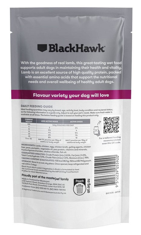 Blackhawk Dog Wet Pouch Adult Lamb & Vegetables 140gm Box Of 10