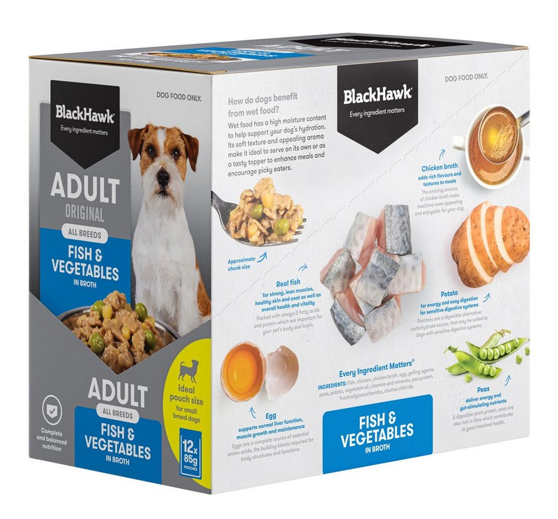 Blackhawk Dog Wet Pouch Adult Fish & Vegetables 85gm Box Of 12