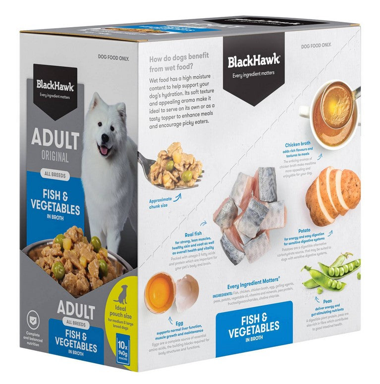 Blackhawk Dog Wet Pouch Adult Fish & Vegetables 140gm Box Of 10