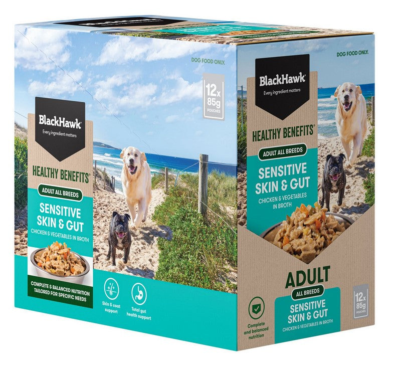 Blackhawk Dog Wet Pouch Healthy Sensitive Skin & Gut 85gm Box Of 12