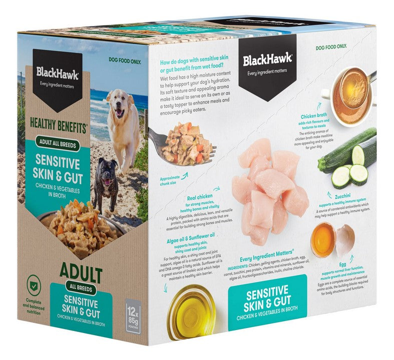 Blackhawk Dog Wet Pouch Healthy Sensitive Skin & Gut 85gm Box Of 12
