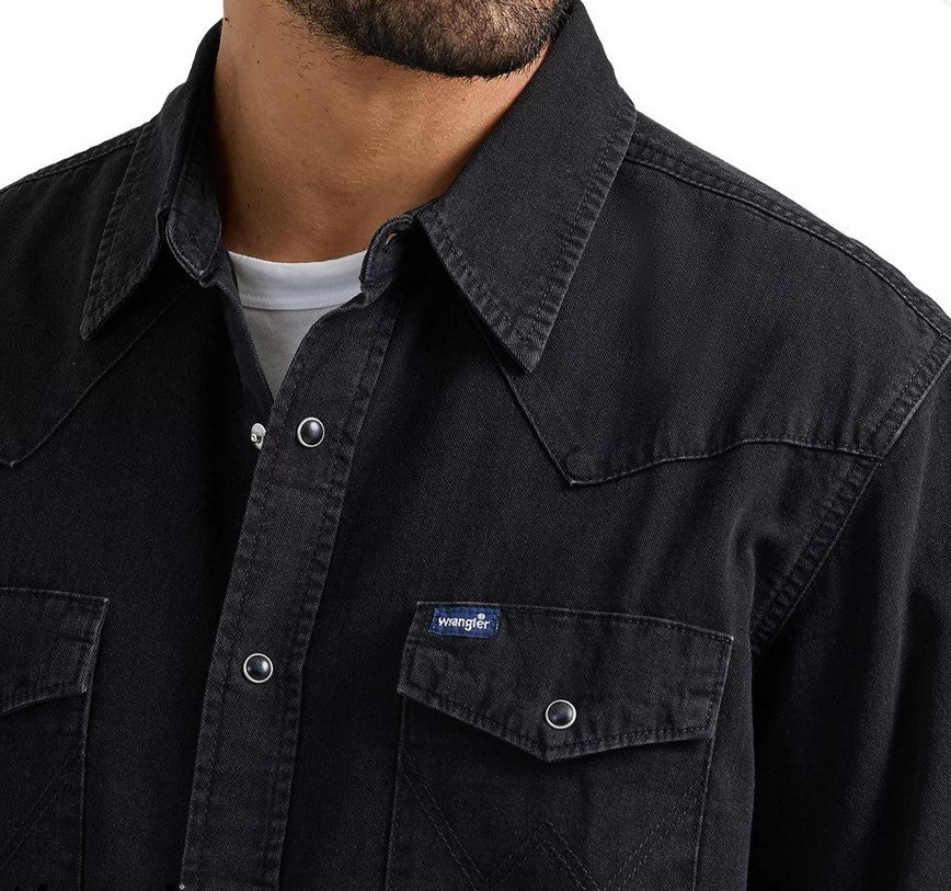 Shirt Wrangler Denim Classic Fit Black Denim Mens [:medium]