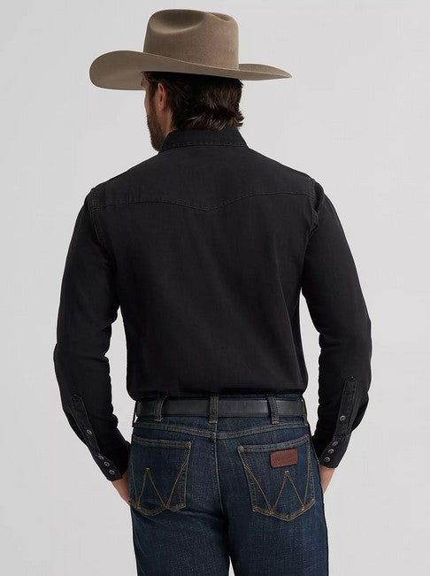 Shirt Wrangler Denim Classic Fit Black Denim Mens [:medium]