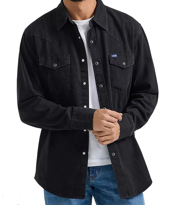 Shirt Wrangler Denim Classic Fit Black Denim Mens [:medium]