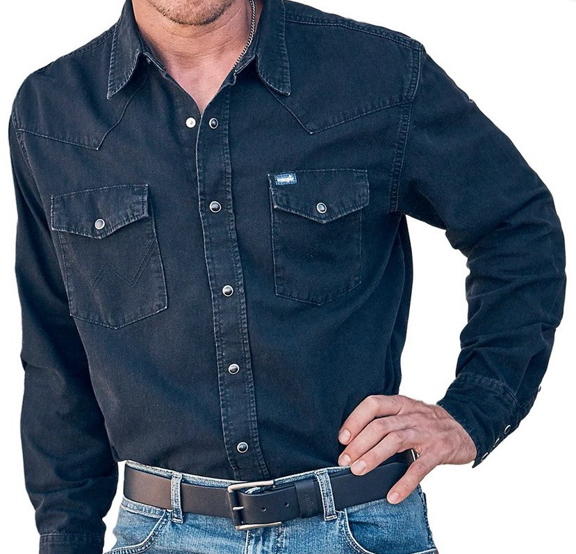 Shirt Wrangler Denim Classic Fit Black Denim Mens [:medium]