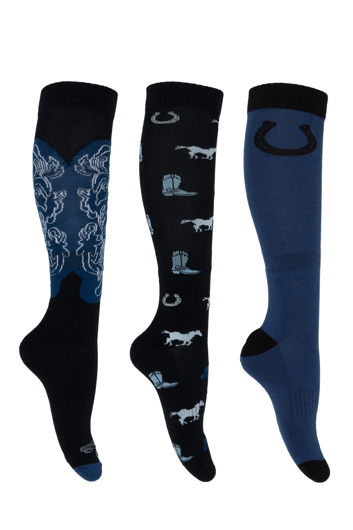 Socks Pure Western Riding Pack Of Three Blues 8-11