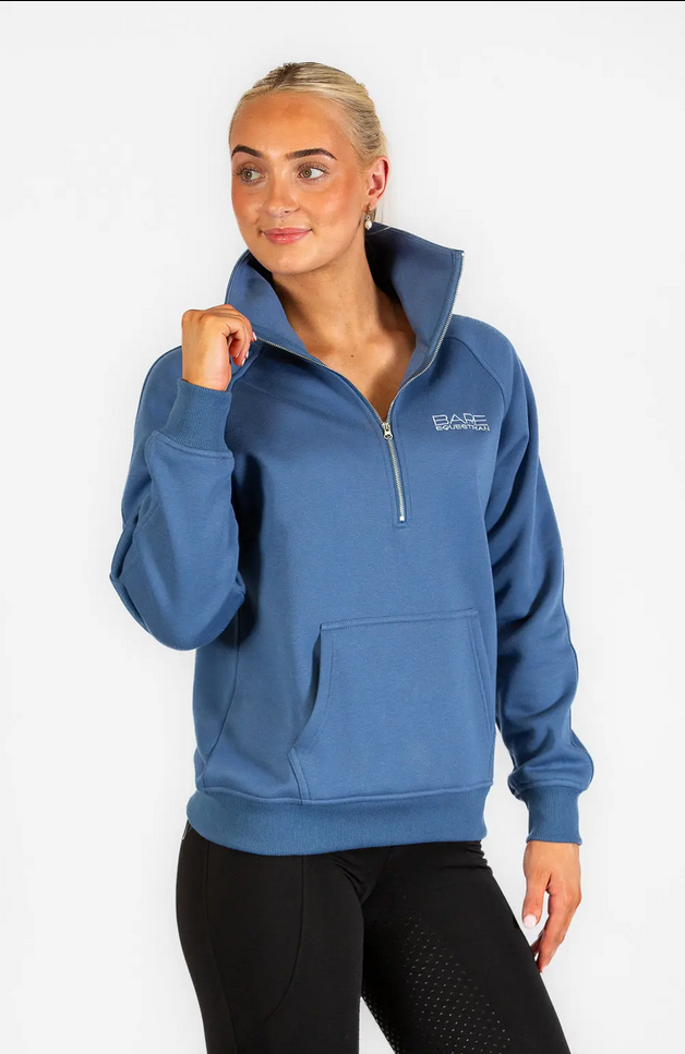 Sweater Bare Equestrian Teddy Quarter Zip Windsor Blue Ladies [:small]