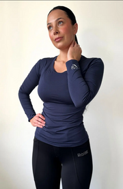 Tee Shirt Bare Equestrian Active Long Sleeve Navy Ladies [:small]