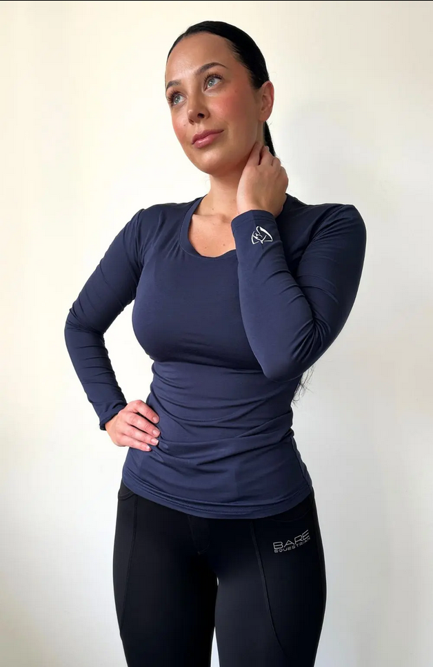 Tee Shirt Bare Equestrian Active Long Sleeve Navy Ladies [:small]