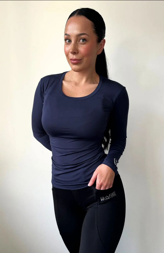 Tee Shirt Bare Equestrian Active Long Sleeve Navy Ladies [:small]