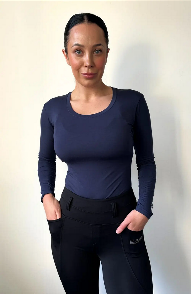 Tee Shirt Bare Equestrian Active Long Sleeve Navy Ladies [:small]