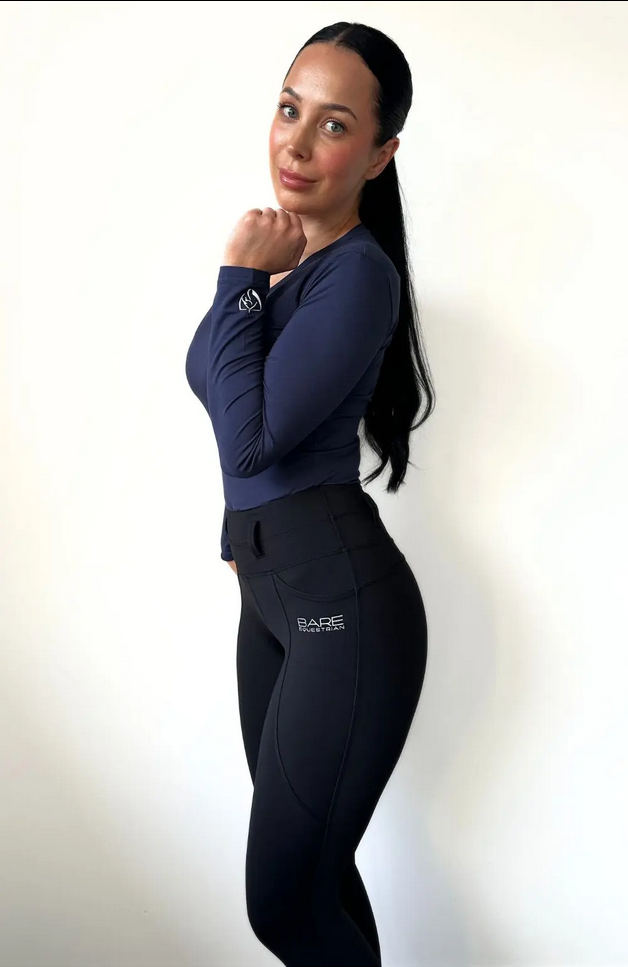 Tee Shirt Bare Equestrian Active Long Sleeve Navy Ladies [:small]