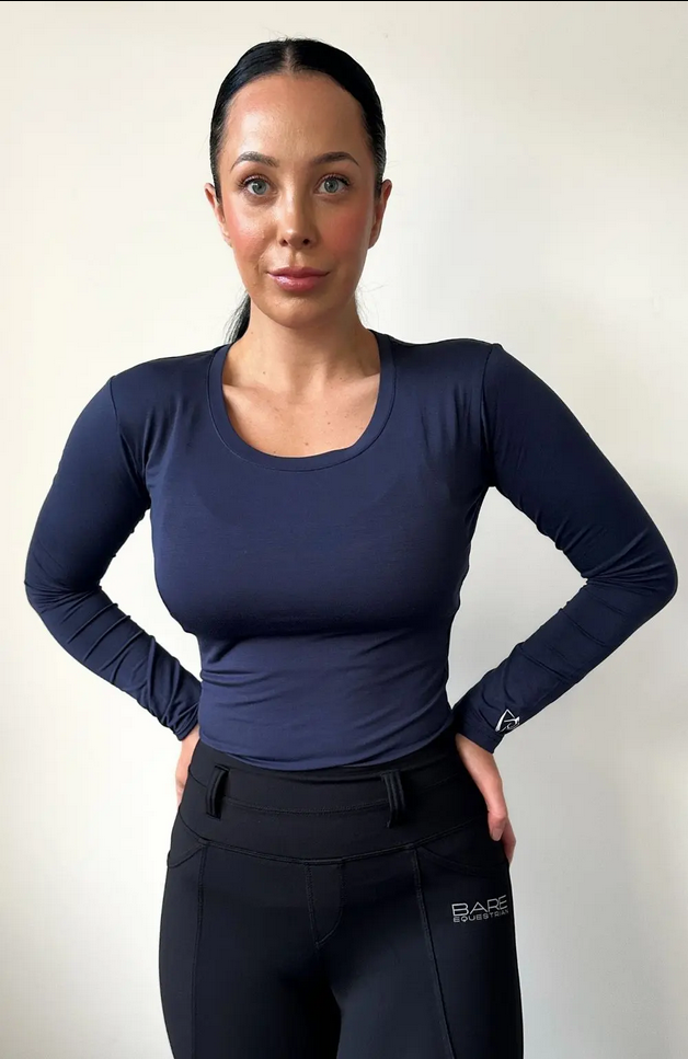 Tee Shirt Bare Equestrian Active Long Sleeve Navy Ladies [:small]