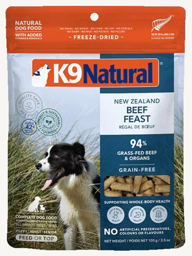 K9 Natural Dog Food Grainfree Freeze Dried New Zealand Beef Feast 100gm