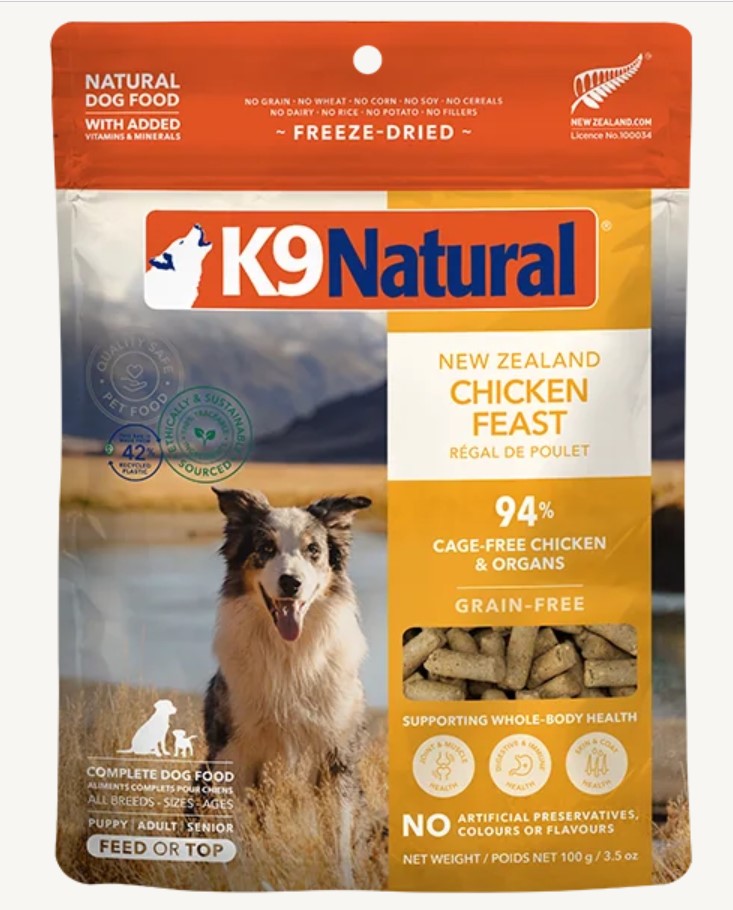 K9 Natural Dog Food Grainfree Freeze Dried New Zealand Chicken Feast 100gm