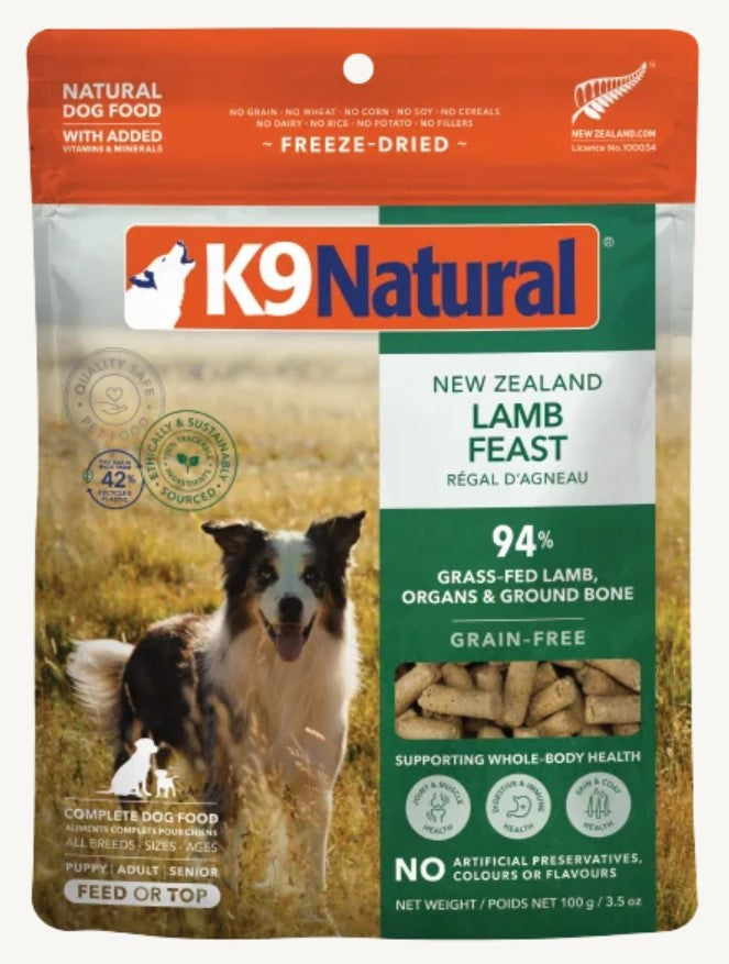 K9 Natural Dog Food Grainfree Freeze Dried New Zealand Lamb Feast 100gm