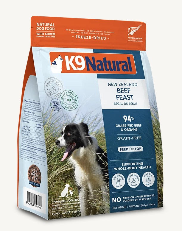 K9 Natural Dog Food Grainfree Freeze Dried New Zealand Beef Feast 500gm