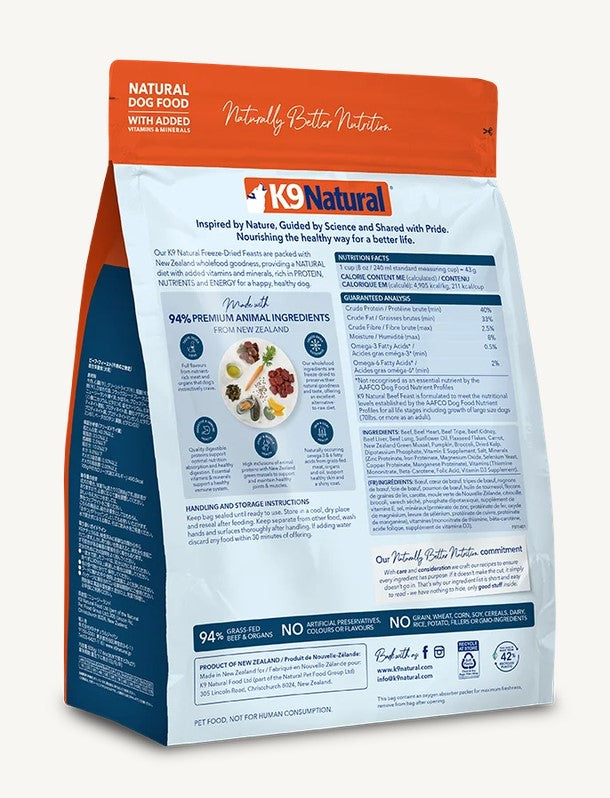 K9 Natural Dog Food Grainfree Freeze Dried New Zealand Beef Feast 500gm