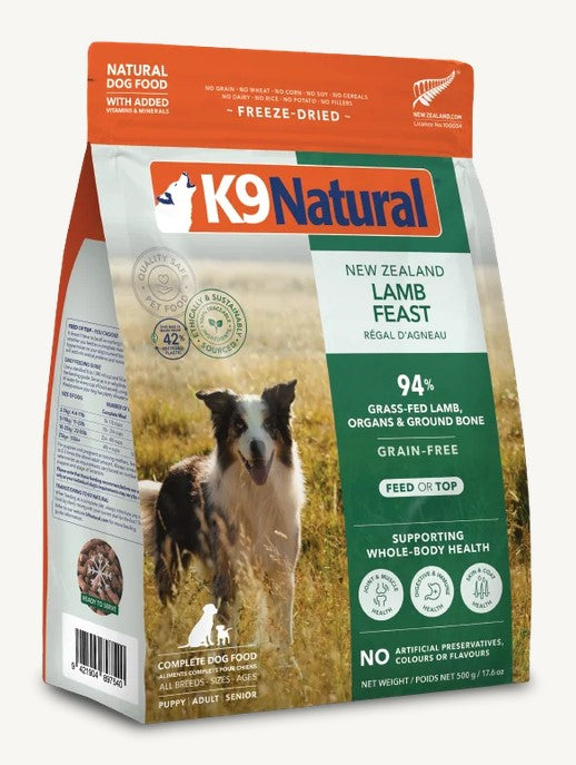 K9 Natural Dog Food Grainfree Freeze Dried New Zealand Lamb Feast 500gm