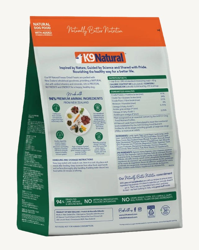 K9 Natural Dog Food Grainfree Freeze Dried New Zealand Lamb Feast 500gm