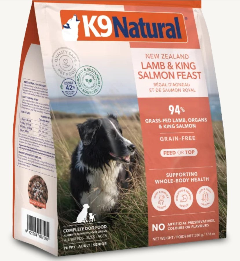 K9 Natural Dog Food Grainfree Freeze Dried New Zealand Lamb & Salmon Feast 500gm