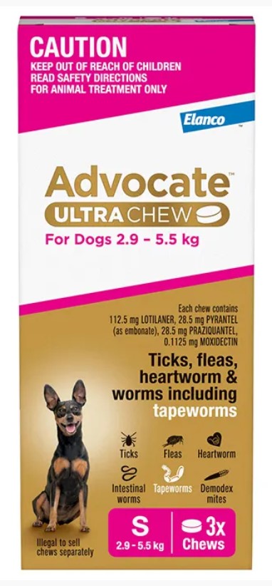 Advocate Dog Ultra Chew 2.9kg-5.5kg Pink Small 3 Pack
