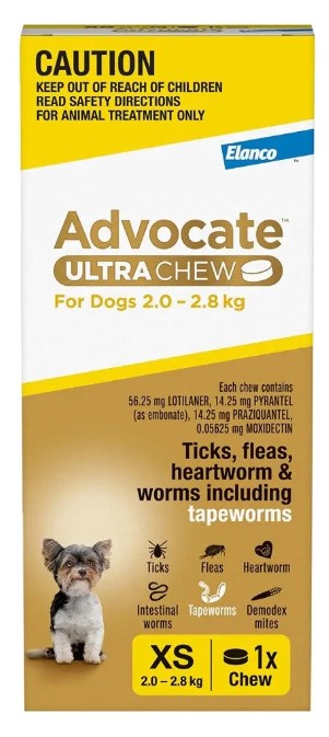 Advocate Dog Ultra Chew 2.0kg-2.8kg Yellow Xs 1 Pack