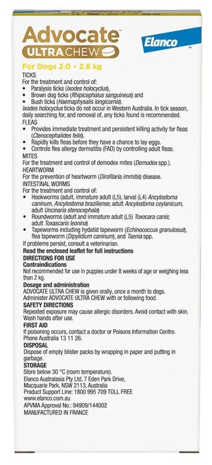 Advocate Dog Ultra Chew 2.0kg-2.8kg Yellow Xs 1 Pack