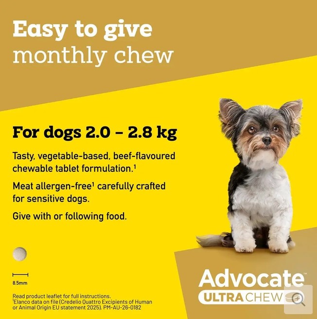 Advocate Dog Ultra Chew 2.0kg-2.8kg Yellow Xs 1 Pack