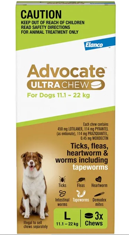 Advocate Dog Ultra Chew 11.1kg-22kg Green Large 3 Pack