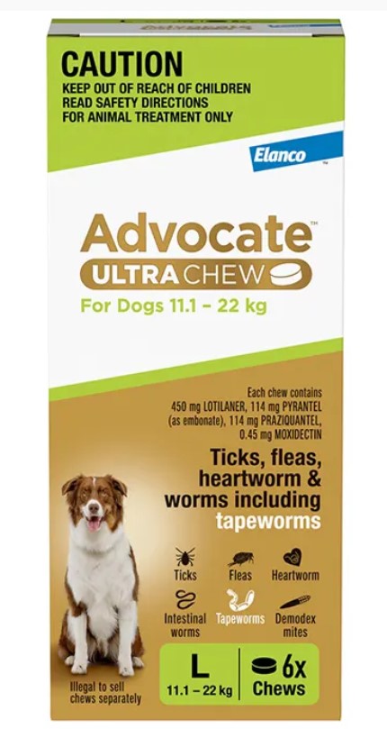 Advocate Dog Ultra Chew 11.1kg-22kg Green Large 6 Pack