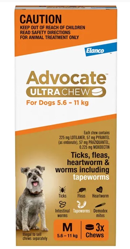 Advocate Dog Ultra Chew 5.6kg-11kg Orange Medium 3 Pack
